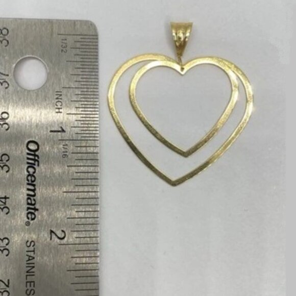 Pretty 14k Solid Gold Double Inlay Heart Pendant 14kt 1.6 gr Stamped - Picture 5 of 6